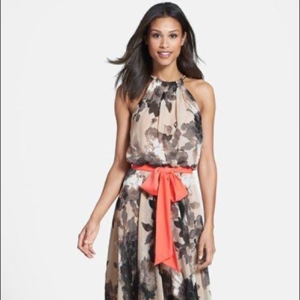 Eliza J Floral Print Halter Chiffon Maxi D…